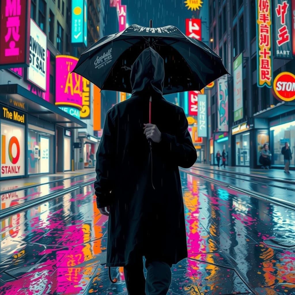 Figure Defies Rainstorm with Invisible Umbrella Grip, Amidst...