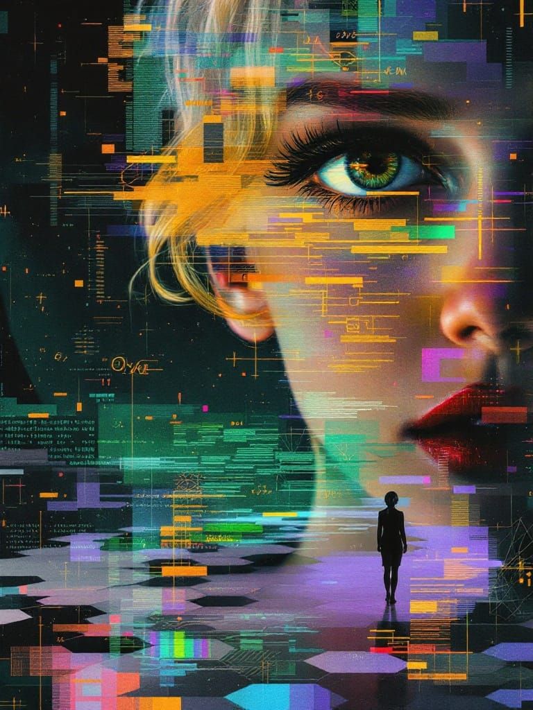 Glitch Art Pin-Up with Fractal Overlay