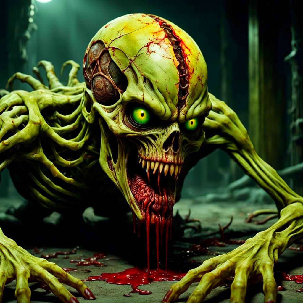 Grotesque Creature Crawls Towards the Viewer in a Nightmaris...