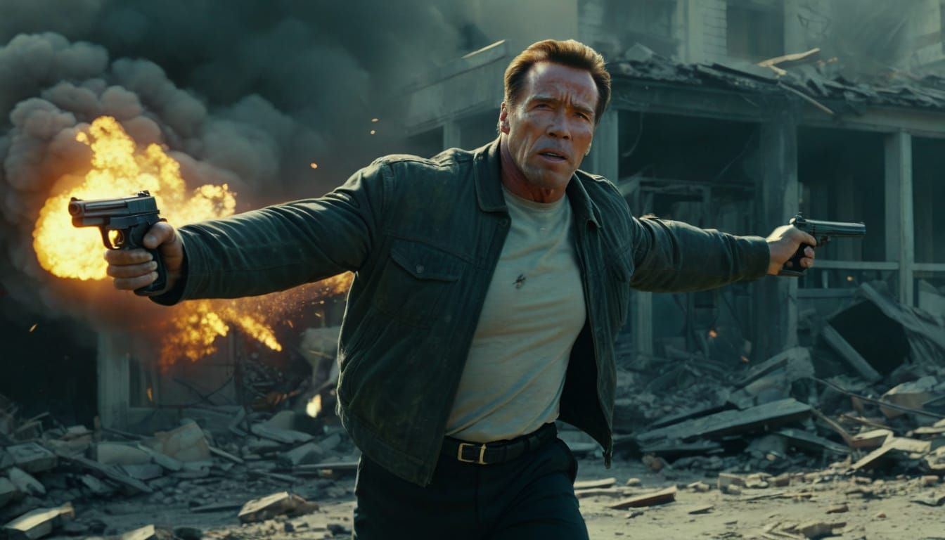 Arnold Schwarzenegger Action Scene in Digital Art