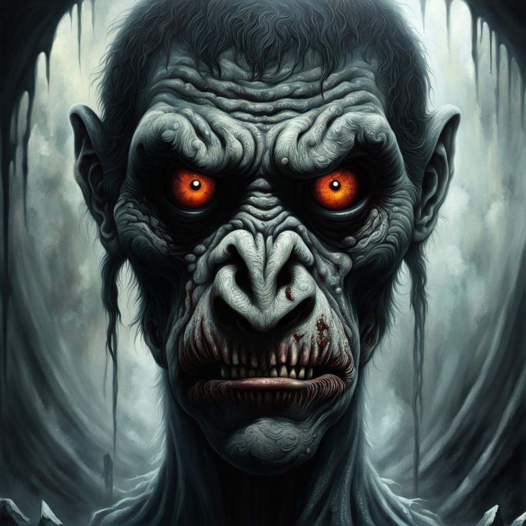 Cyberpunk Zombie Monkey Monster Clown in Dark Circus Setting