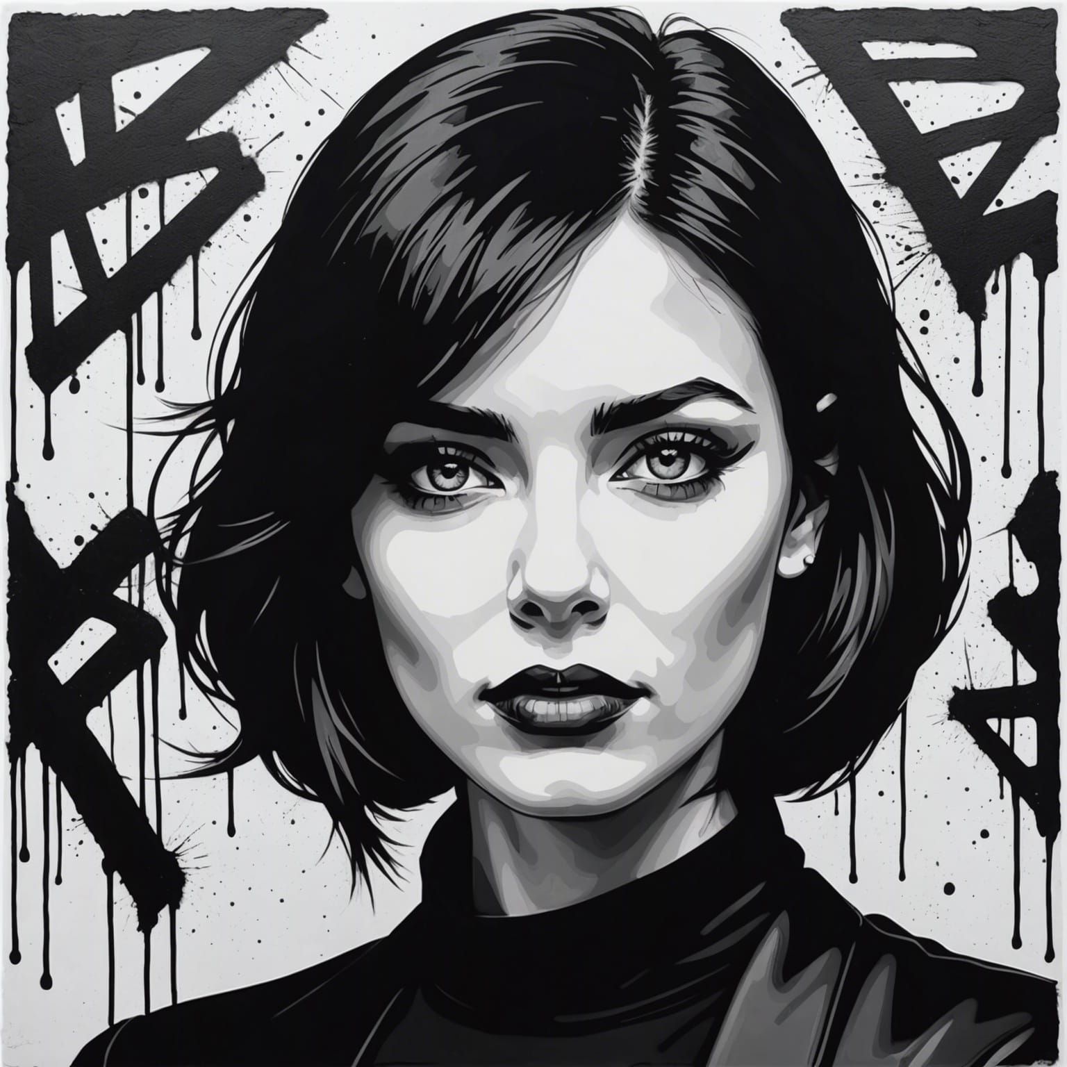 Bold Woman in Graffiti Stencil Art Style