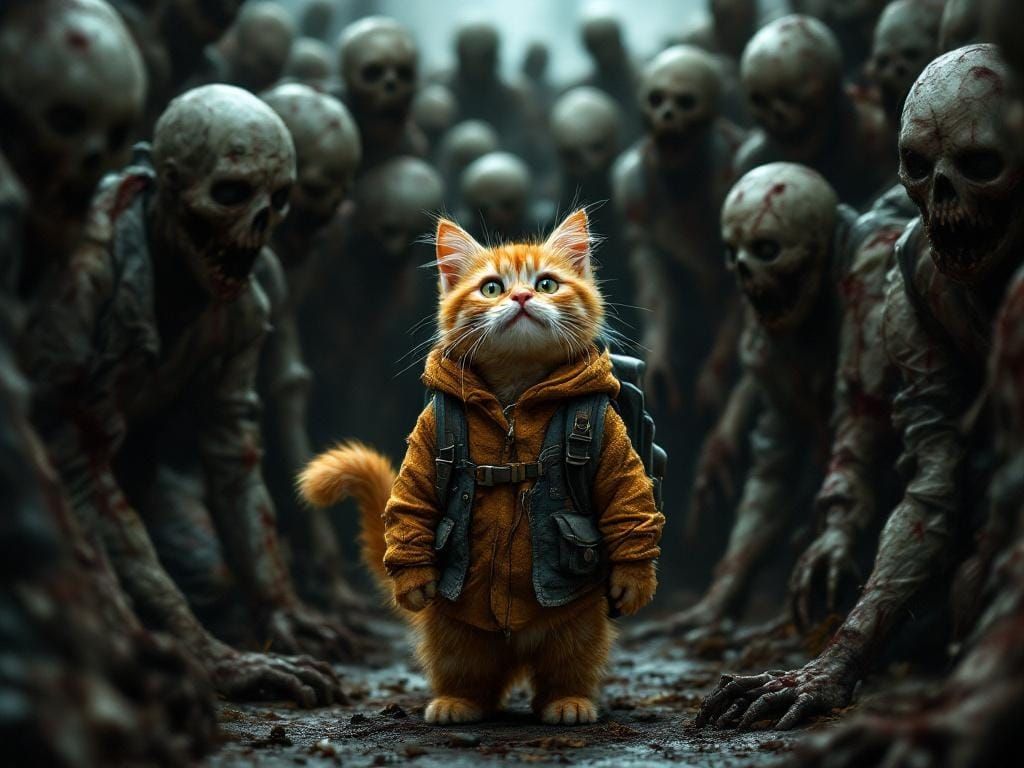 Orange Tabby Cat Amidst Zombie Apocalypse