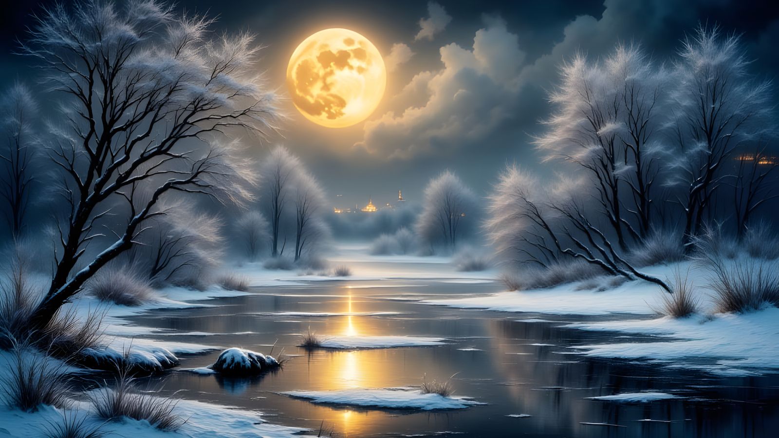 An ethereal winter riverscape at night 03