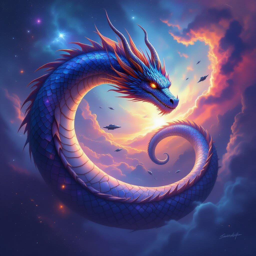 Galactic Dragon Coils Around Bioluminescent Nebula