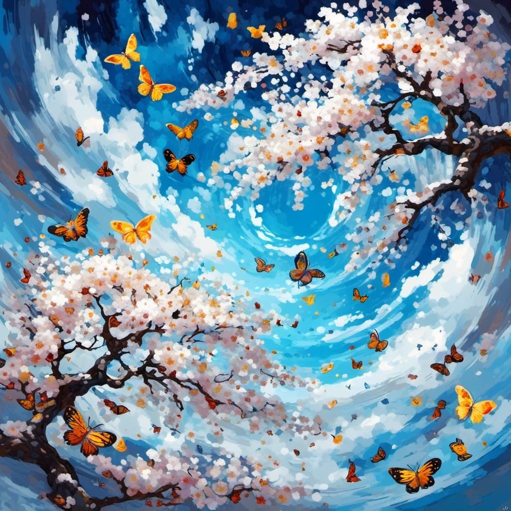 Psychedelic Cherry Blossom Mandala in Anime Style