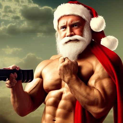Herculean Santa Claus Lifts Gun: Detailed Matte Painting