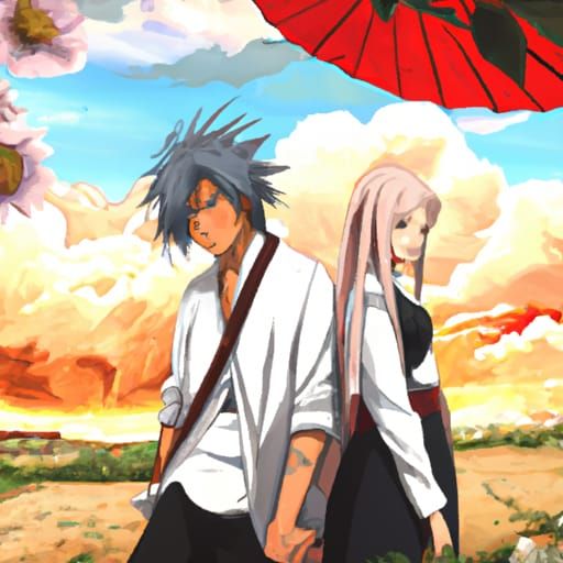 Ichigo and Kenpachi on Date in Ghibli Style