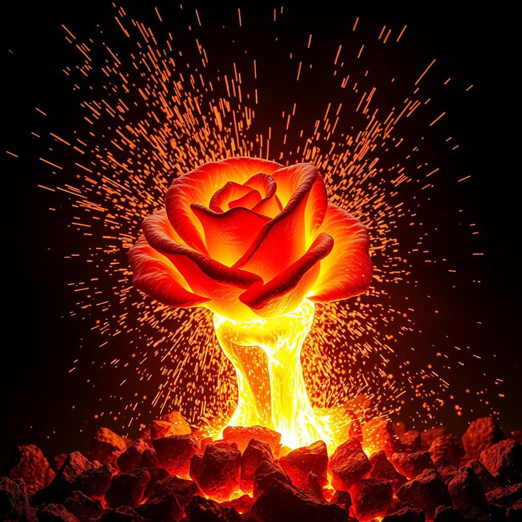 Dramatic Molten Metal Rose in Fiery 3D Rendering