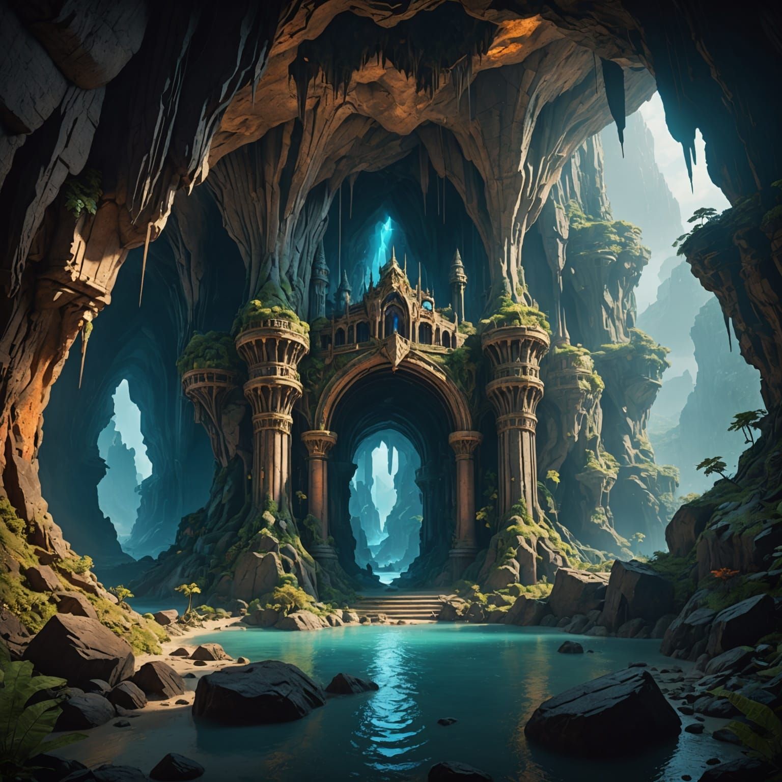Fantastical Cave of Wonders in Matte Painting Style
