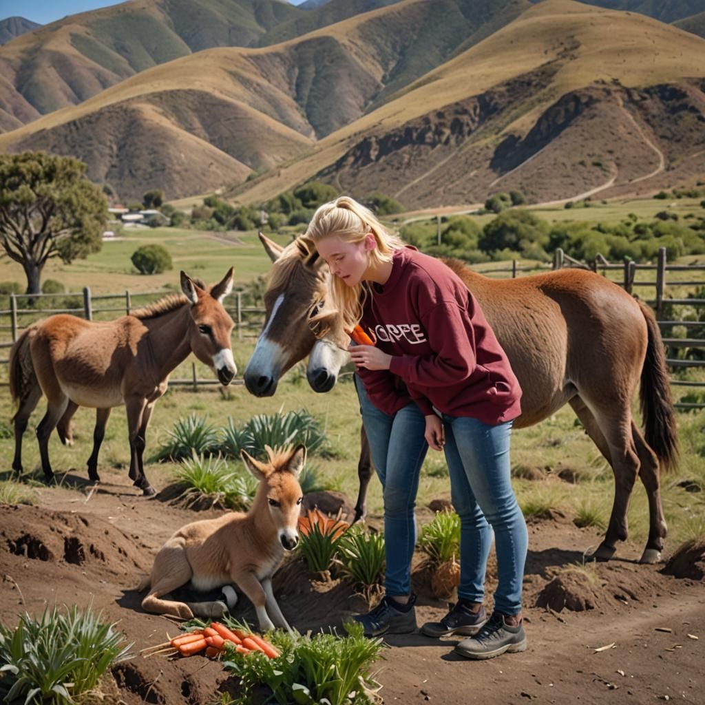 One blonde-haired light-skinned girl wearing a burgundy swea...