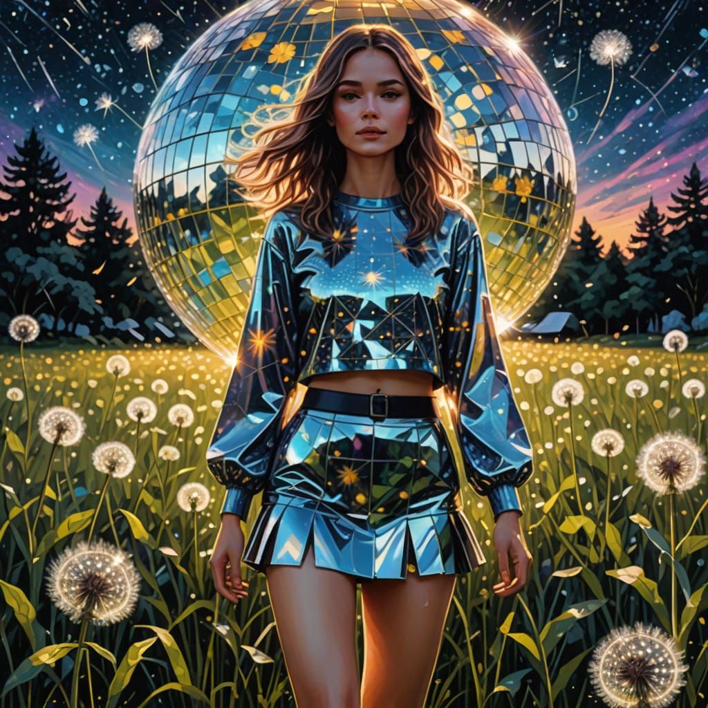 Cosmic Disco Goddess in a Field of Dandelions