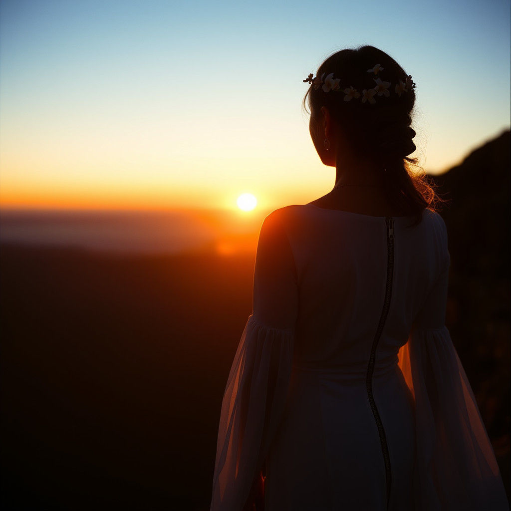 Woman at Sunrise with Zipper Dress: Cinematic Style
