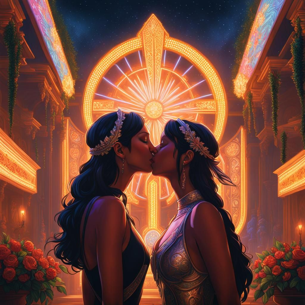 Girls Kissing at New Year's in Y2K Style