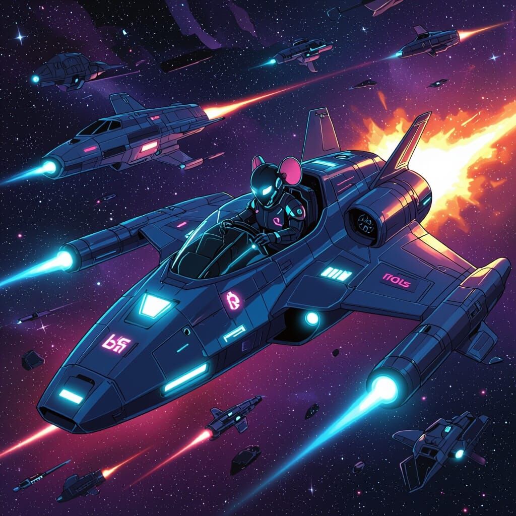 Futuristic Space Mouse in Warship, Neon Futurism