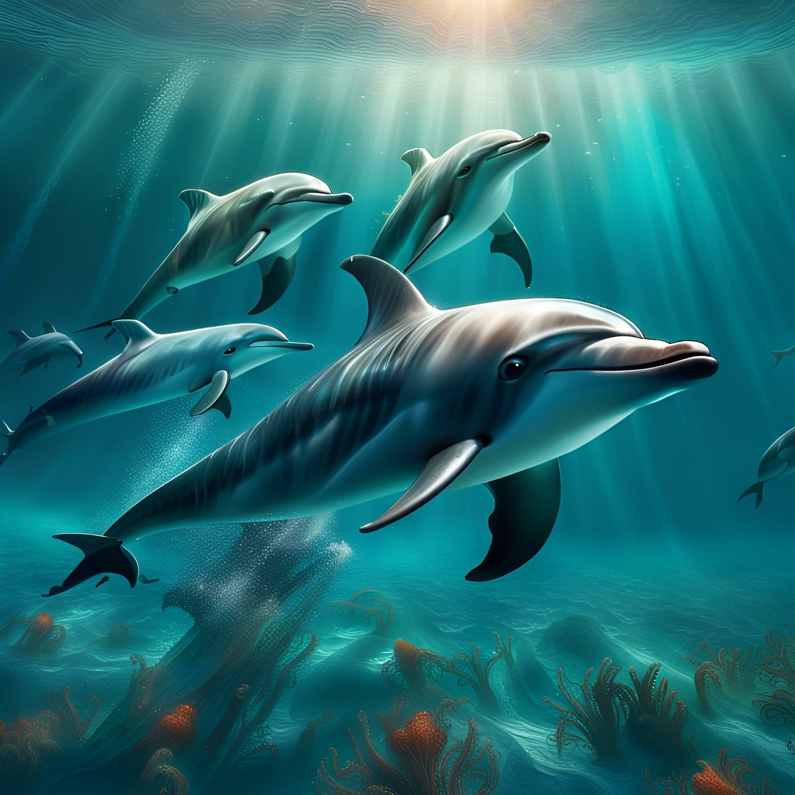 Dolphins Swimming in an Ocean of Joy
