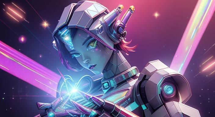 Android Girl with Heart in Retro Sci-Fi Style