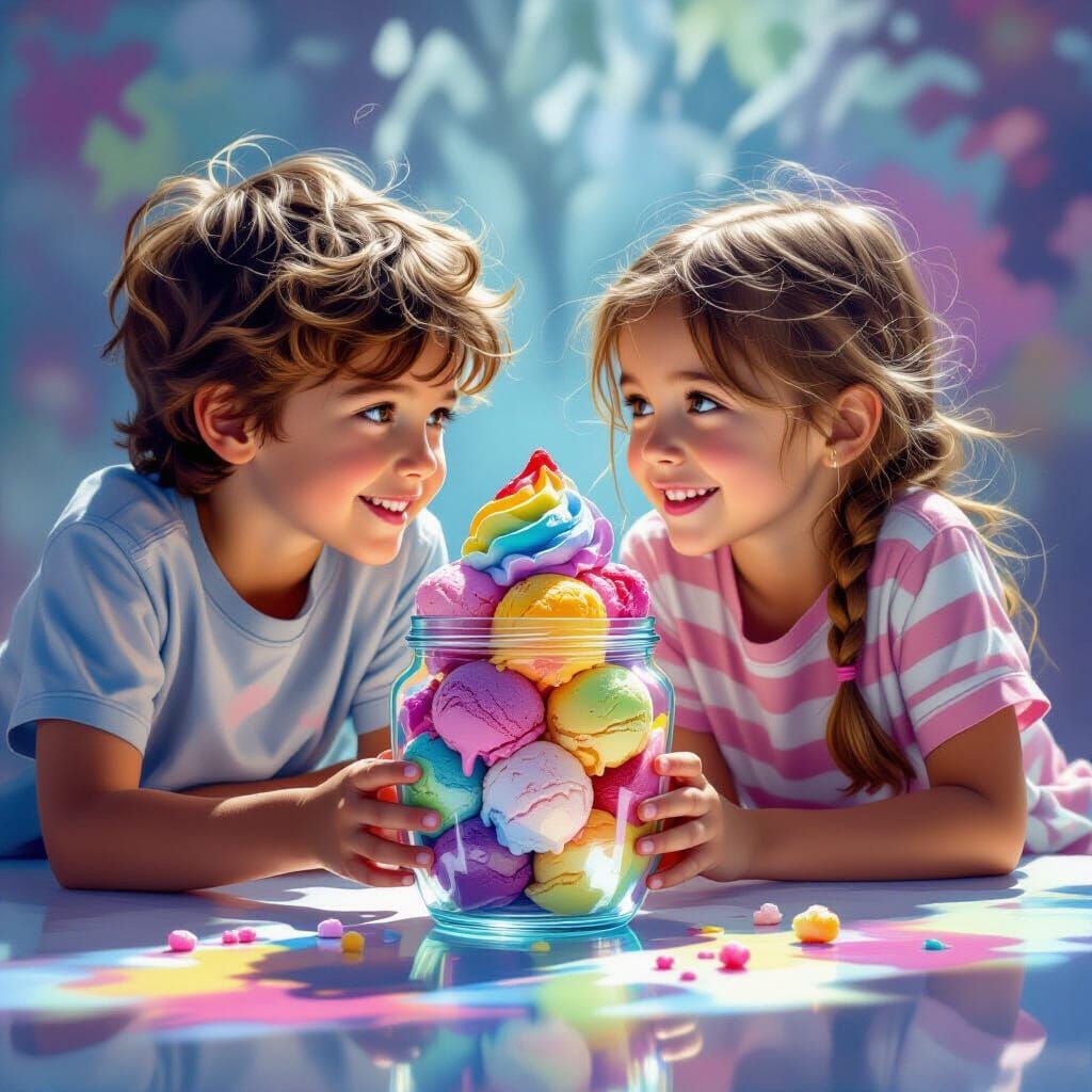 Ice Cream Town in Jar, Hyperrealistic Digital Art