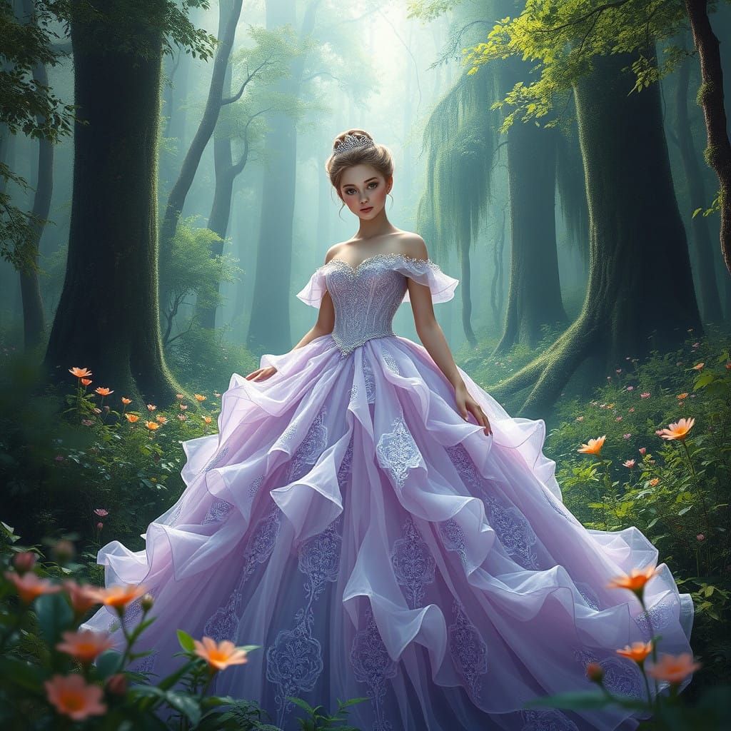 Ethereal Princess in Pastel Purple Ball Gown, Fantasy Concep...