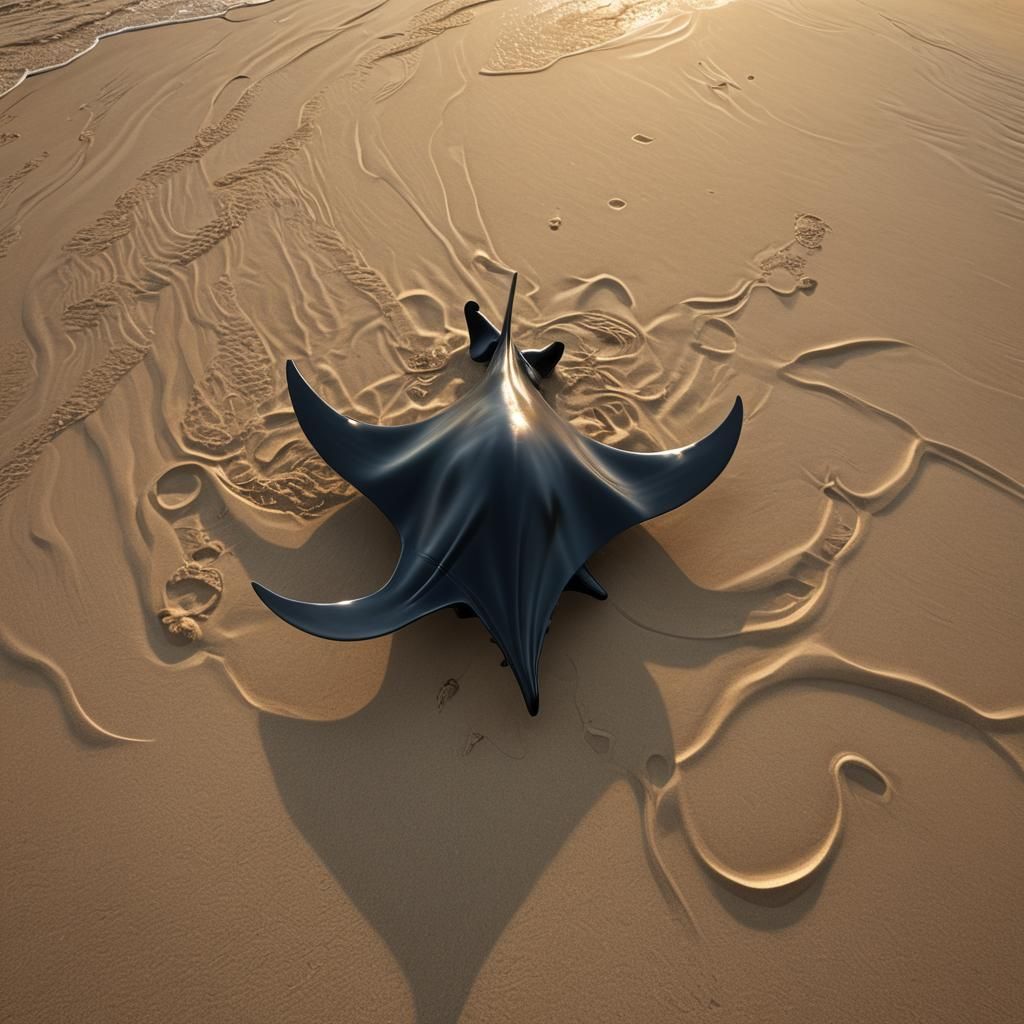 Manta Ray with Legs Running on Beach in Digital Art