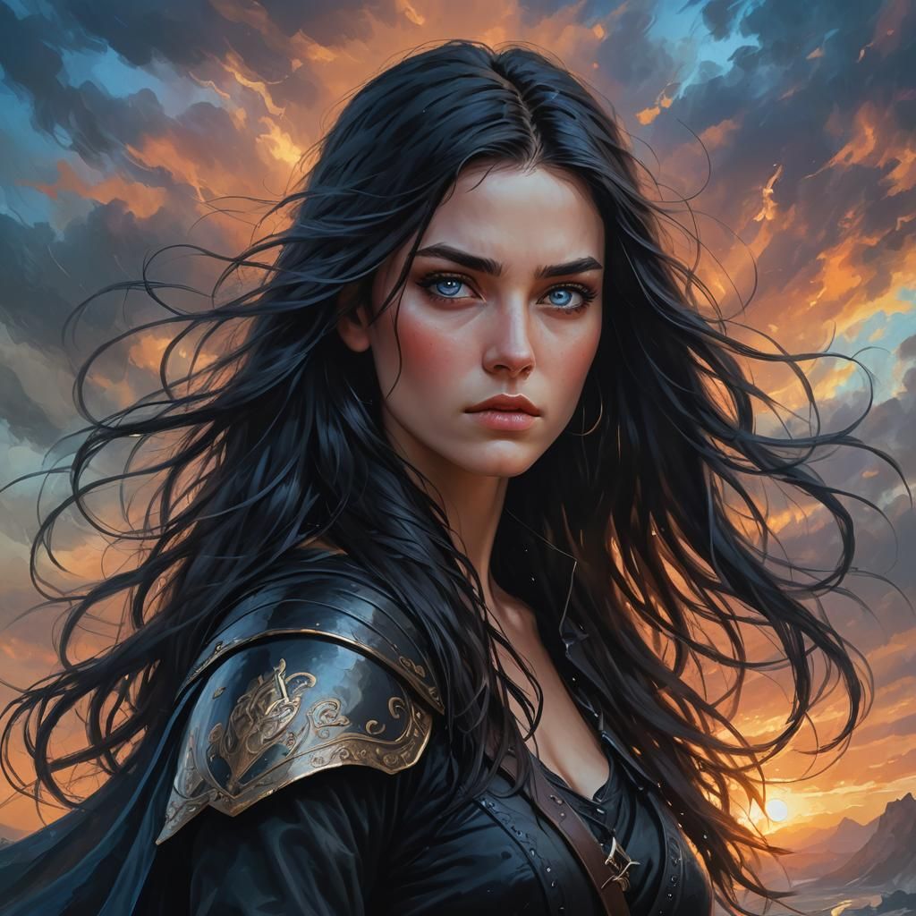 Heroic Warrior Girl Portrait in Anime Style