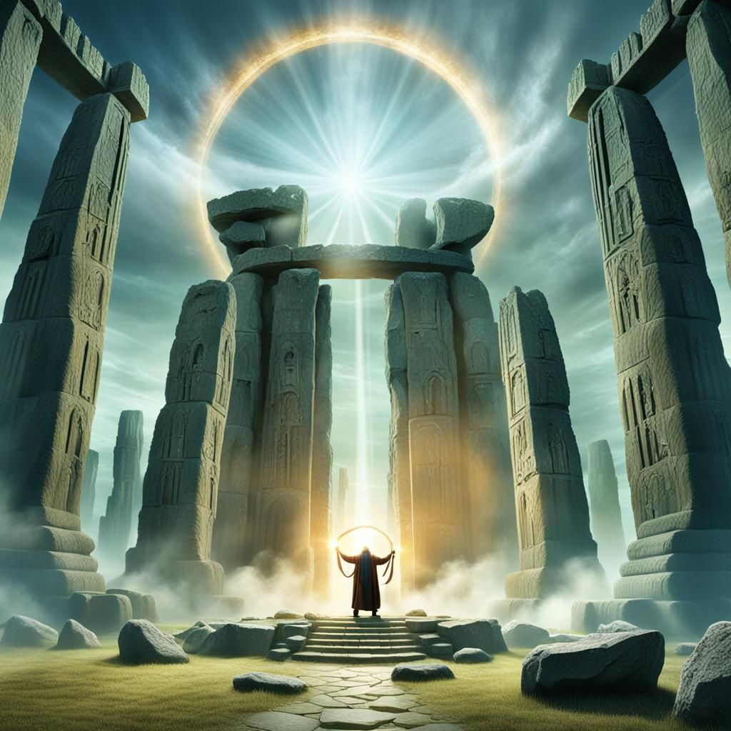 Merlin at Stonehenge in a Mystical Landscape