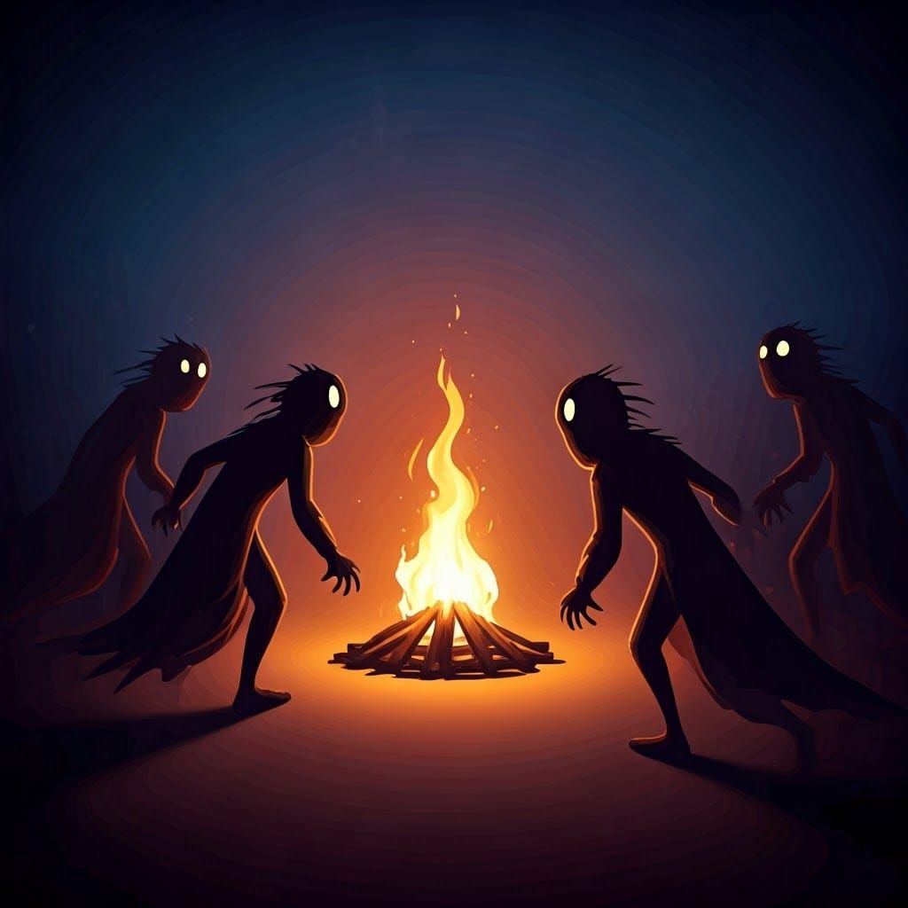 Shadow Figures Converge on Golden Blaze