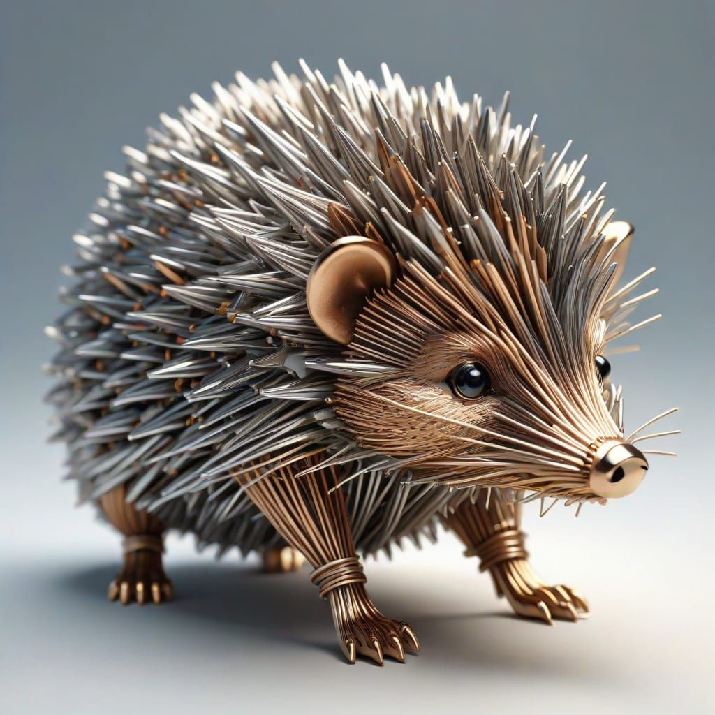 Metal Hedgehog Sculpture: Intricate 3D Solenoid Art