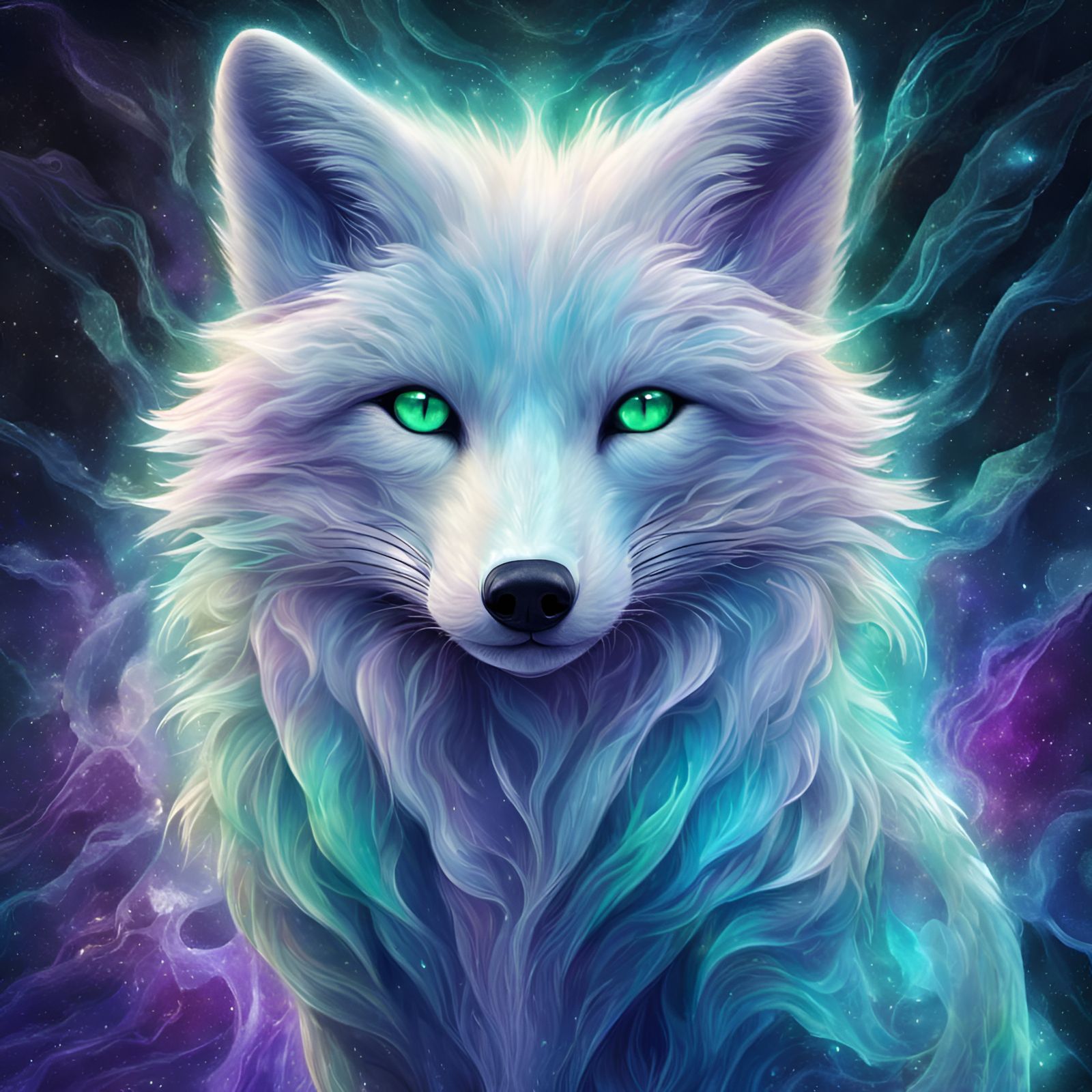 Arctic Fox Portrait in Astral Cosmic Illustration