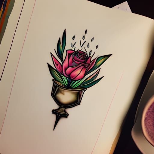 Neo-Traditional Tattoo Design: Golden Chalice and Wildflower...
