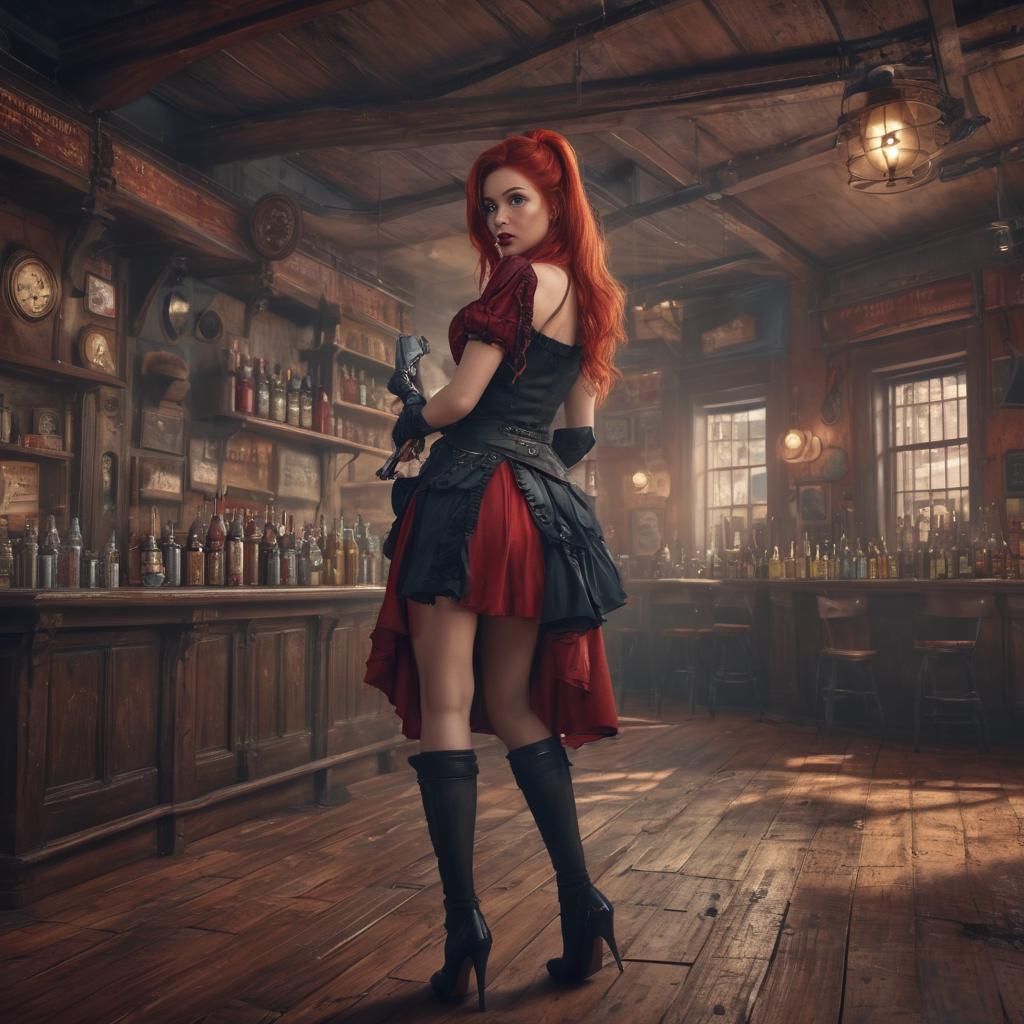 Saloon Girl with Hidden Gun in Wild West Style