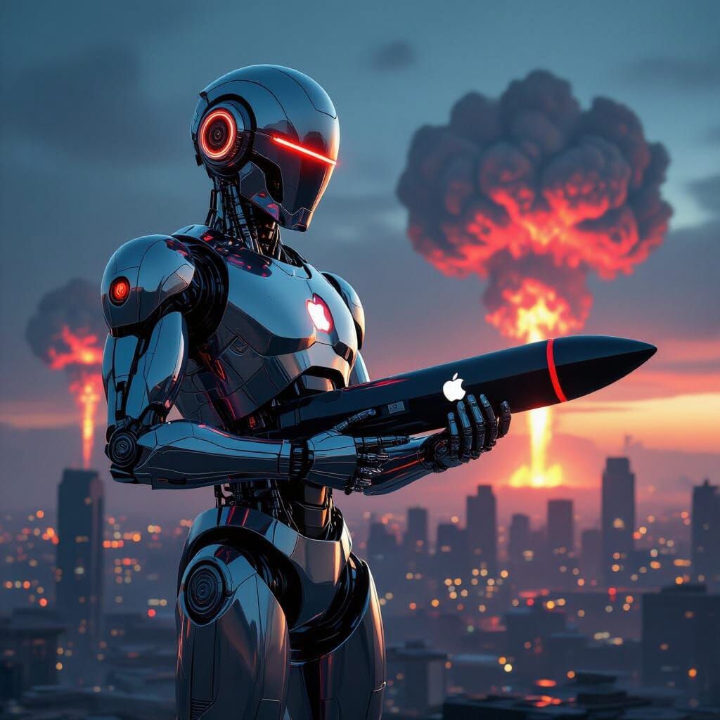 AI Robot Dominates Cityscape with Apple Nuke