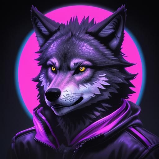 Wolves in Synthwave Neon Retro Style
