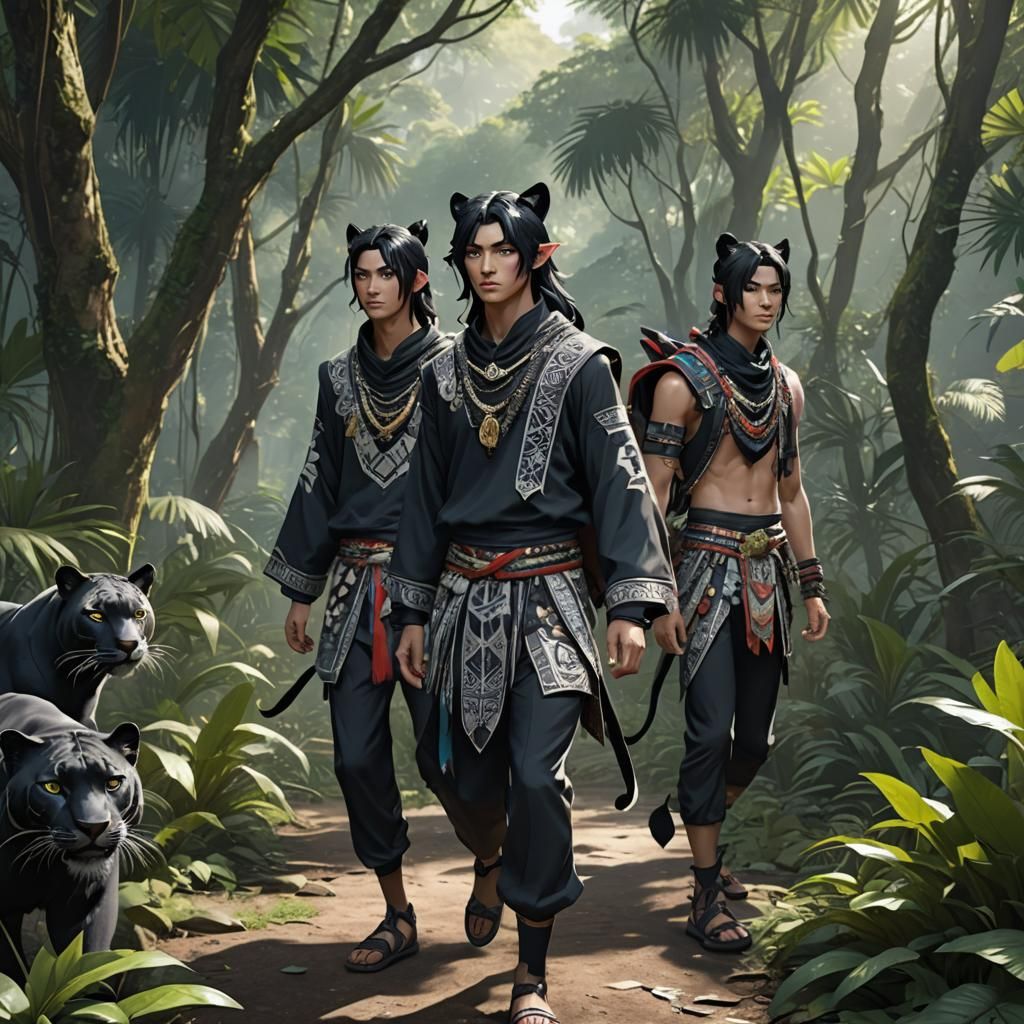 Twin Panther-Human Brothers in Jungle, Anime Style