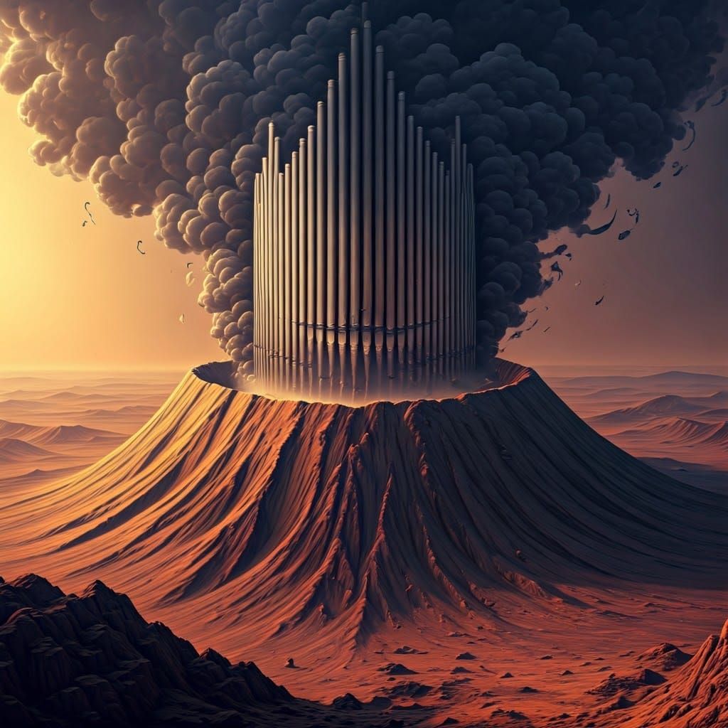Martian Volcano Emits Musical Smoke, Beksiński Style