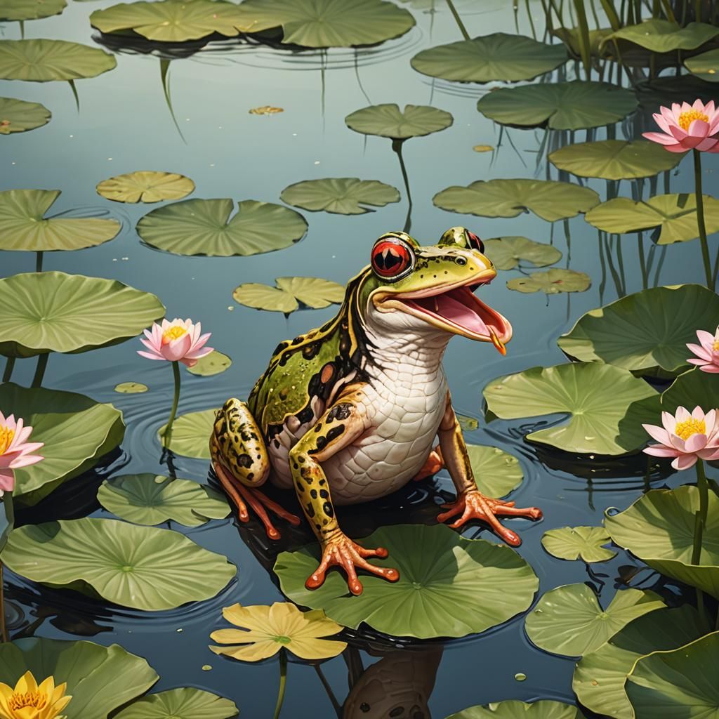Hyperrealistic Macro Image of a Laughing Frog