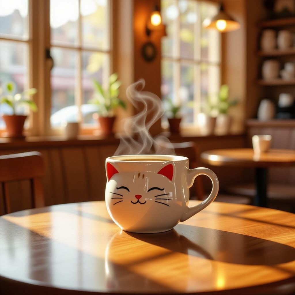 Warm Coffee Shop Interior in Watercolor Style