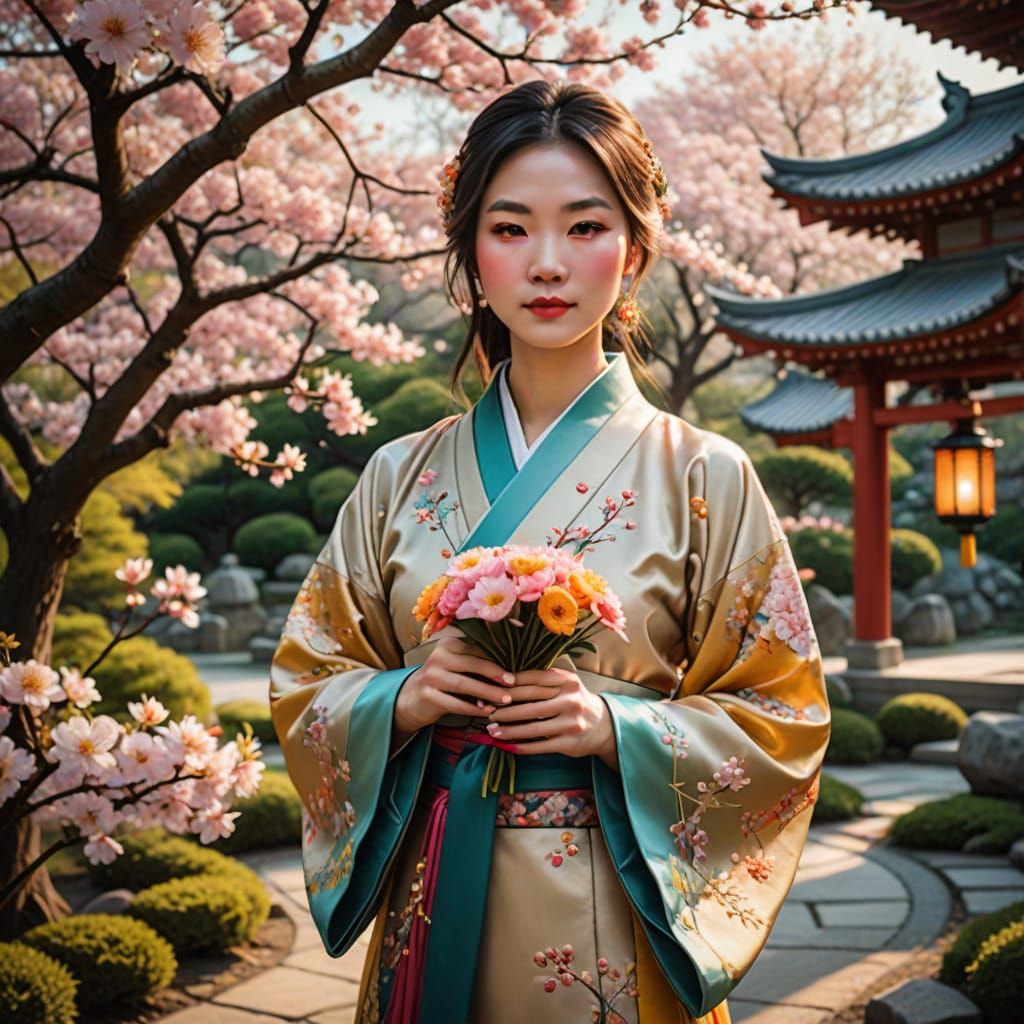 A young Chinese woman around Temple.