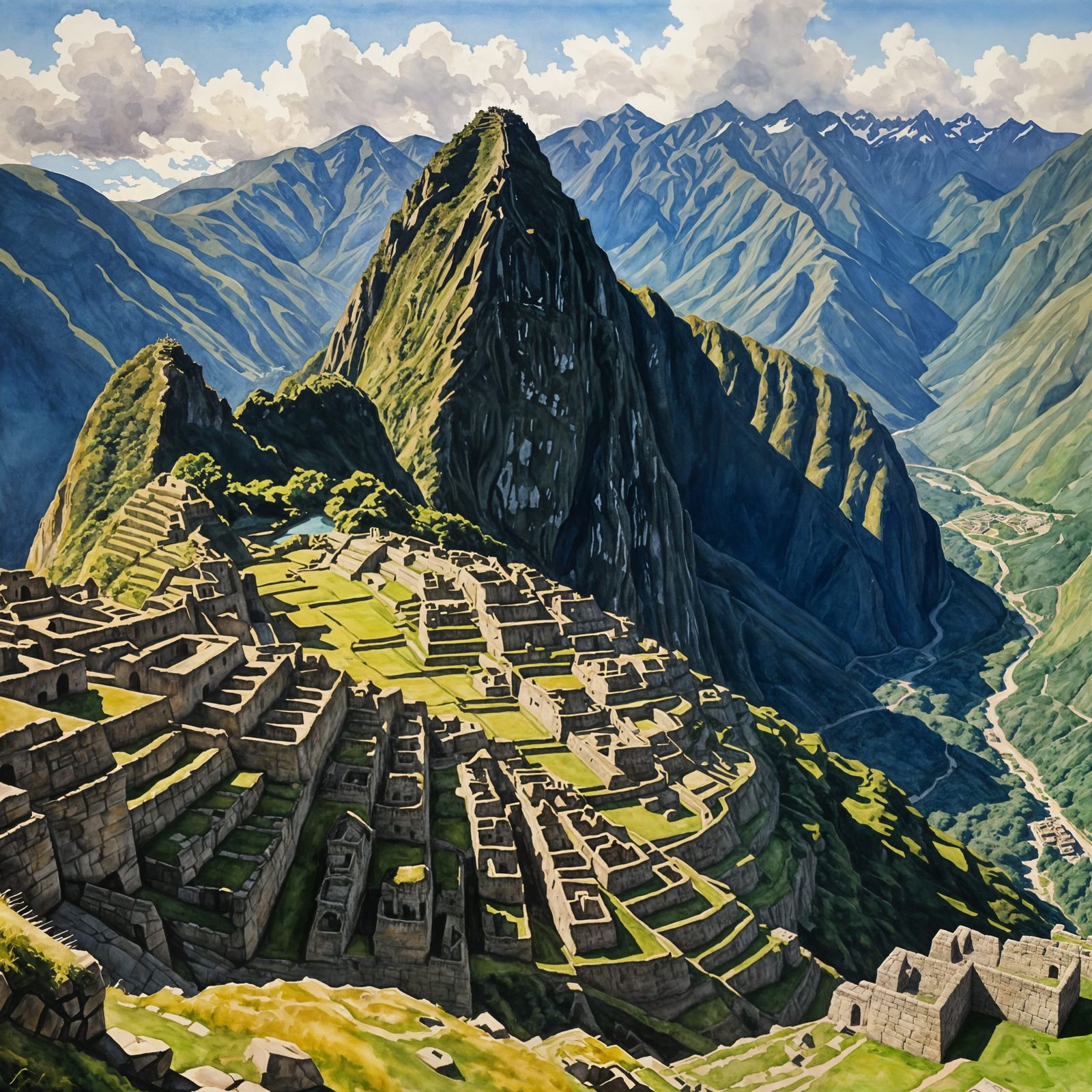 Machu Picchu in Watercolour Style