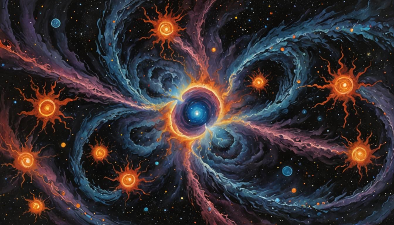 Colorful Galactic Nebula in Gouache Style