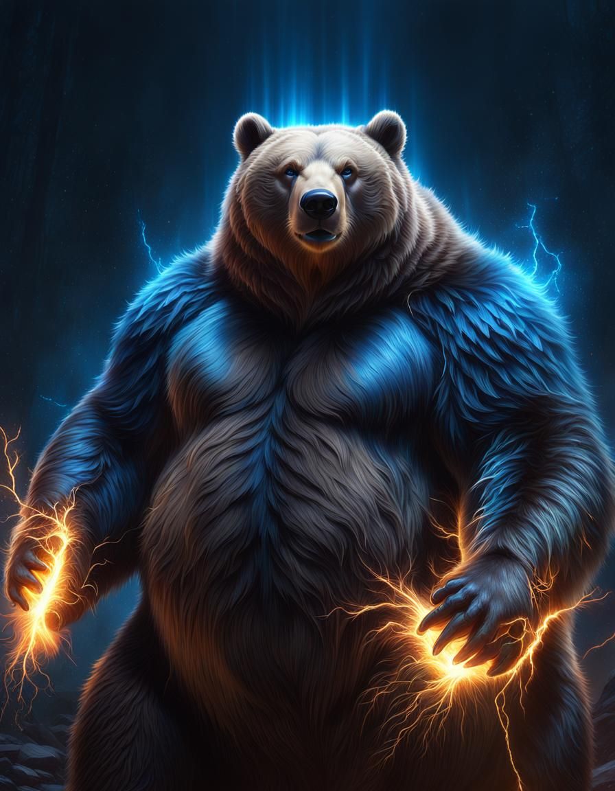 Obese Bear Portrait in Electric Blue Light