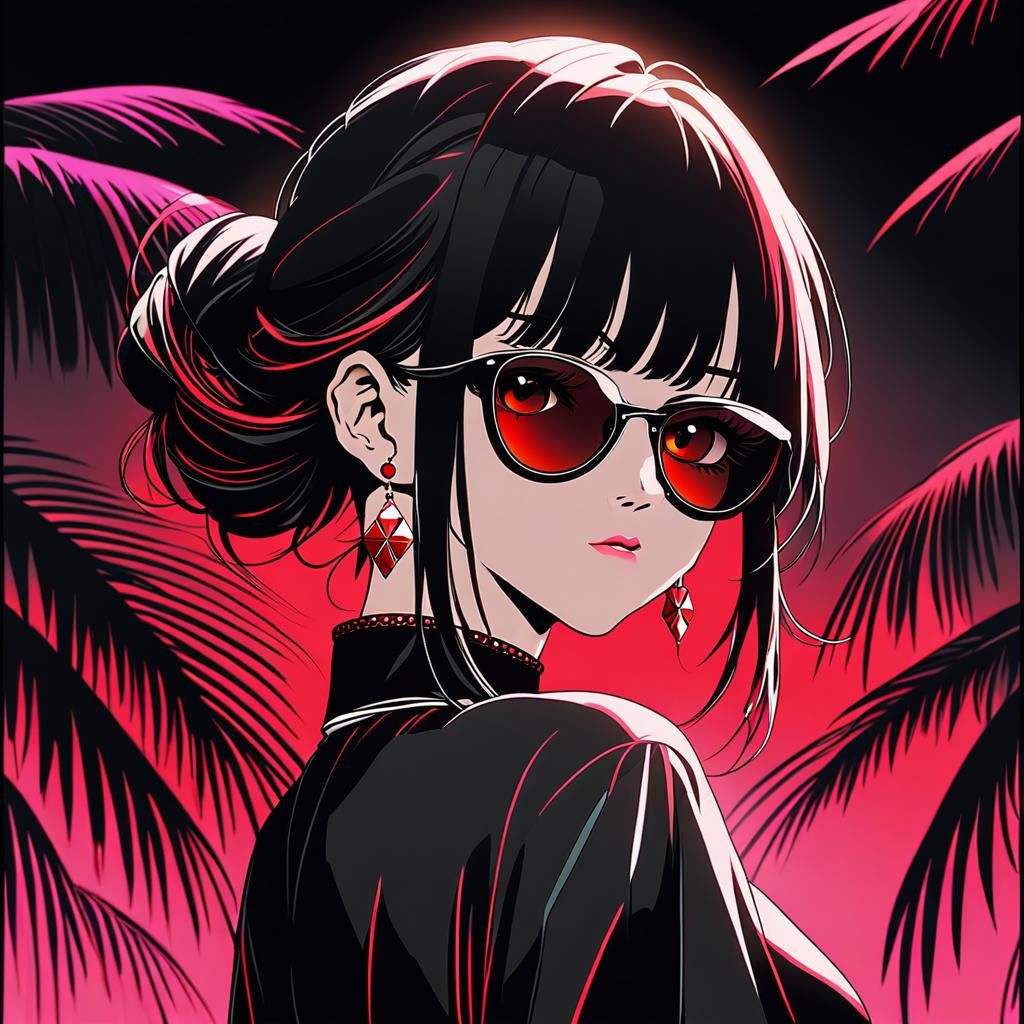 Anime Girl with Martini in Cel-Shaded Style