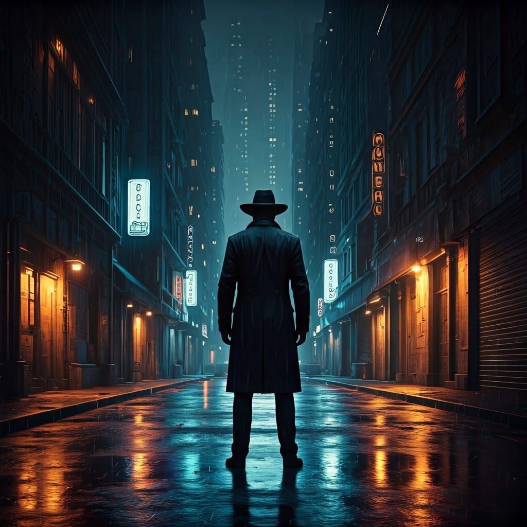 Rainy City Street Scene in Cyberpunk Style