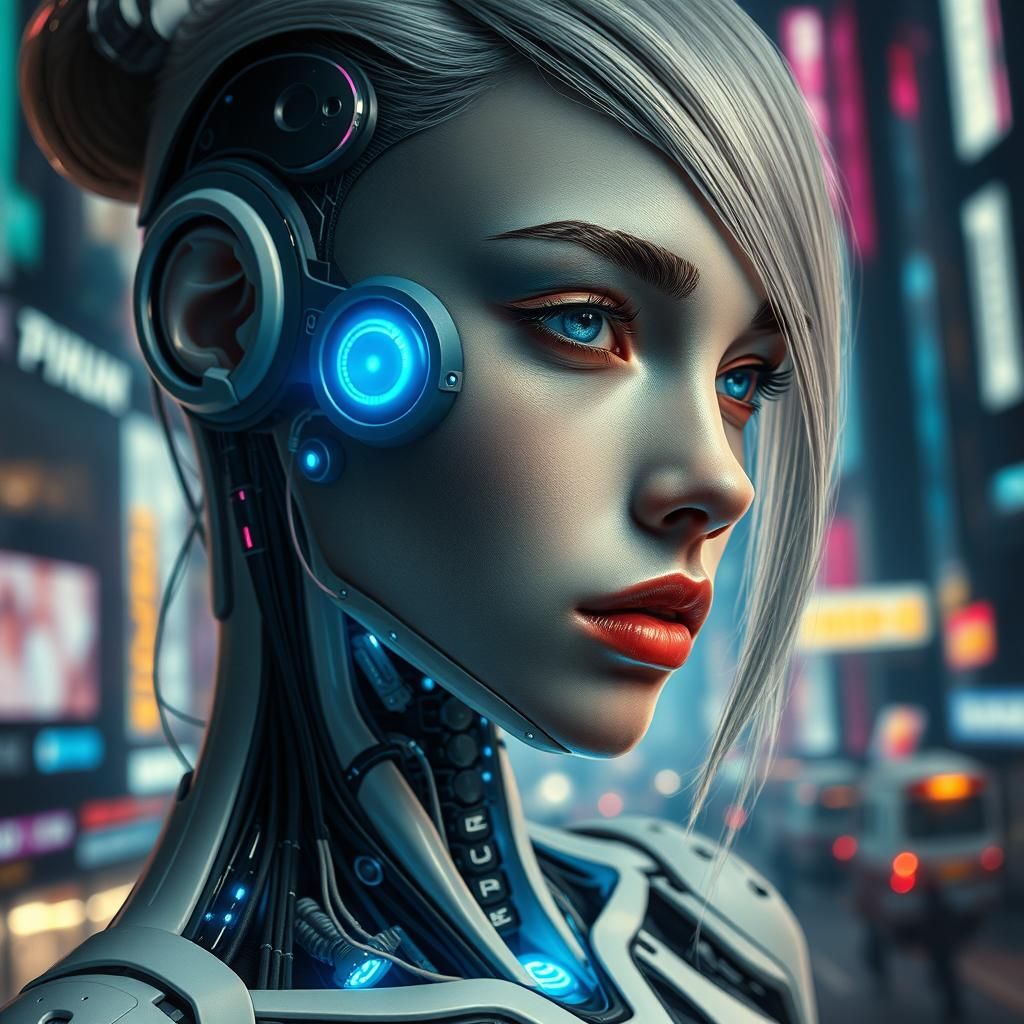 Cyberpunk Cyborg in Dystopian Cityscape