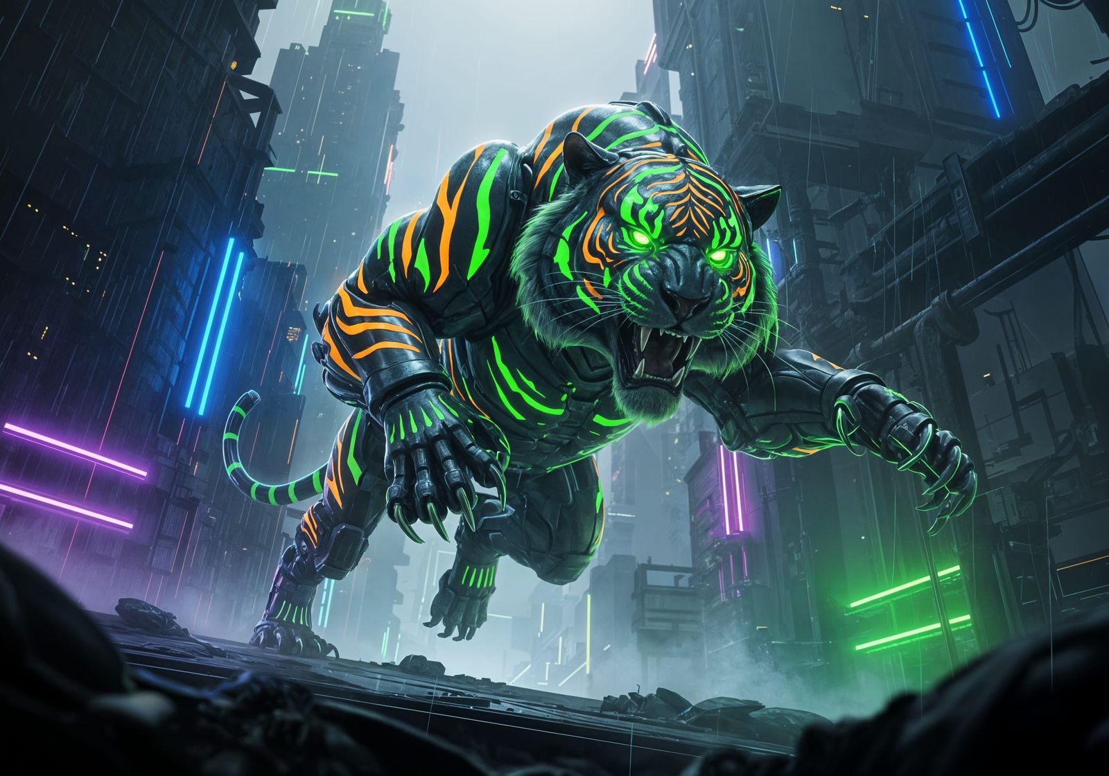 Neon Green and Orange Helltiger Illustration