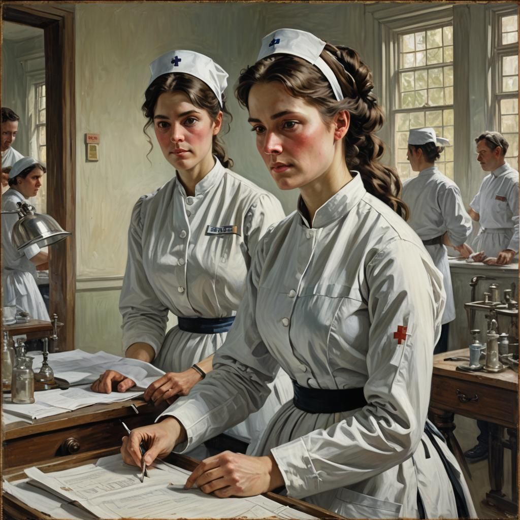 Victorian Nurse Portrait in Oil Painting Style