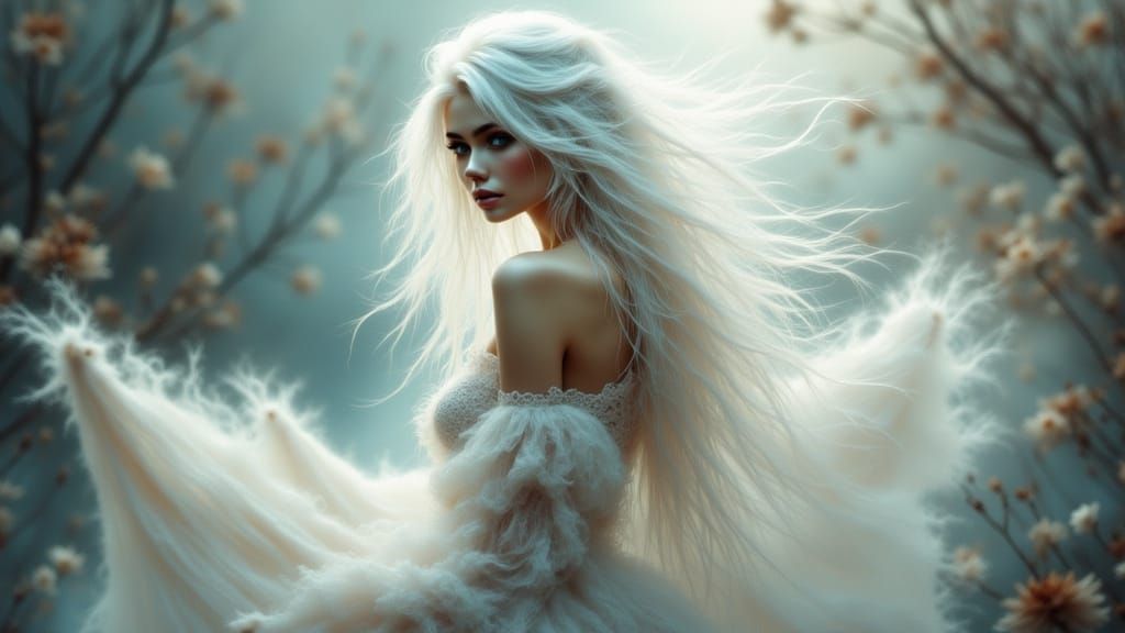 Elegant Woman in Mystical Bokeh, Antique Watercolor Style