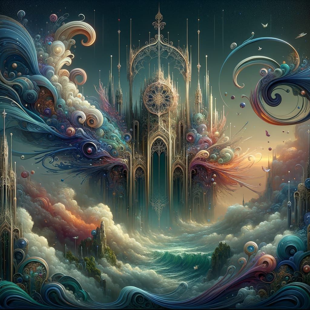 Dreamlike Art Nouveau Background in Deep Complementary Color...
