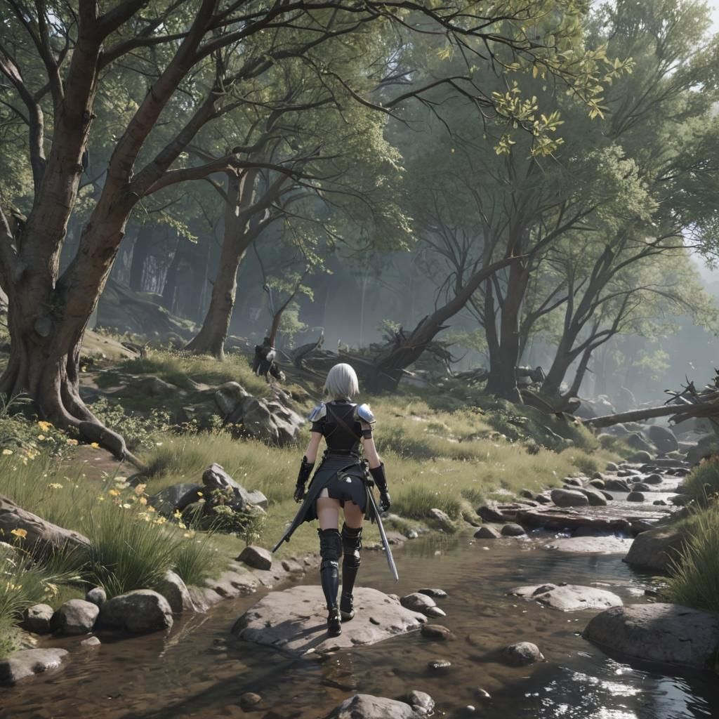 NieR:Automata Characters in 3D Landscape