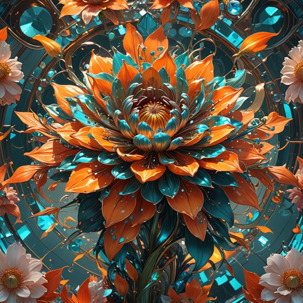 Fiery Six-Petaled Flower in Dynamic Lighting